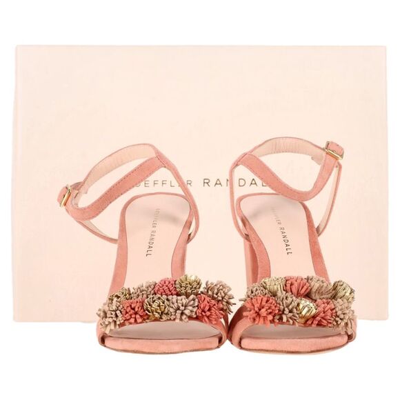 Loeffler Randall Tassel-Embellished Sandal Heels in Peach Suede